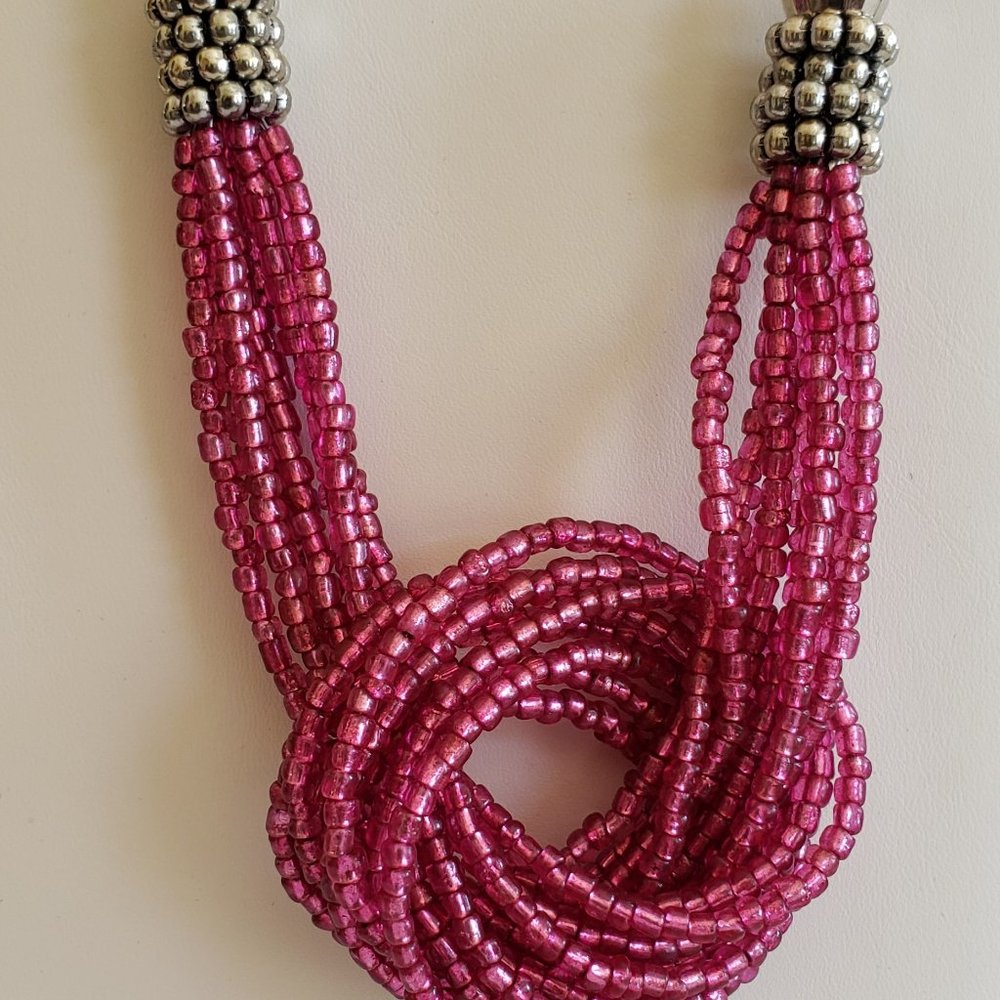 Hot Pink Long beaded necklace and earring set